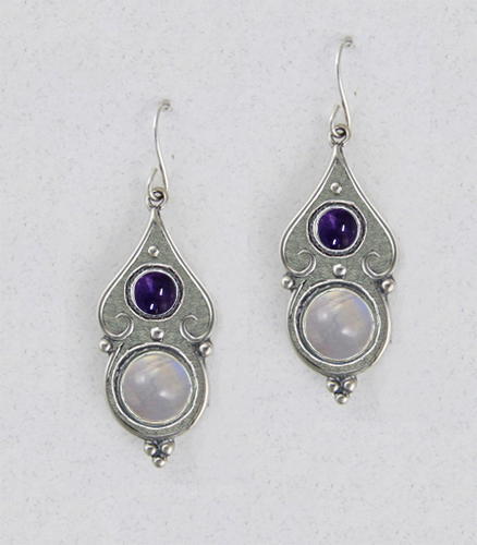 Sterling Silver Rainbow Moonstone And Iolite Gemstone Drop Dangle Earrings